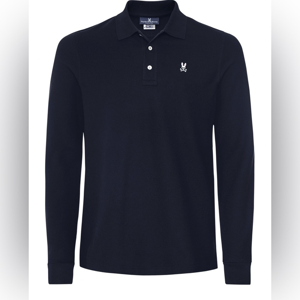 PSYCHO BUNNY-Long Sleeve Polo Shirt- Navy Blue- NWOT- size 6/Men’s Large